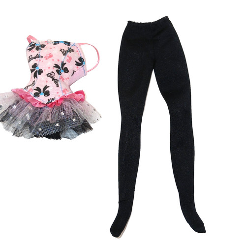 Barbie Pink Black Ballerina Tutu & Black Leotards Barbie Spellout Print No Doll