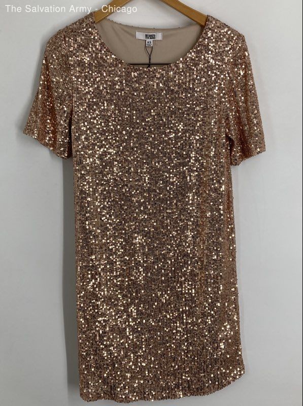 BB Dakota Womens Gold Sequin Embellished Short Sleeve Cocktail Mini Dress Sz XS