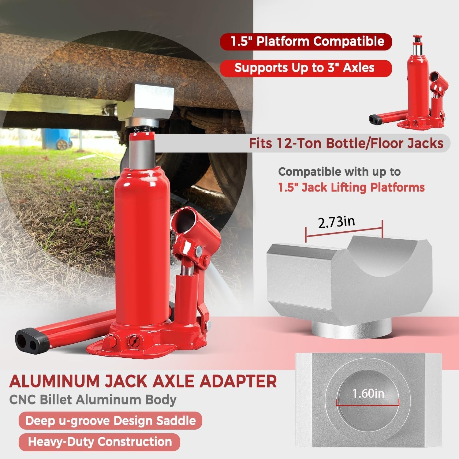 Bottle Jack / Floor Jack Axle Adapter Lifting Saddle Universal - Billet Aluminum