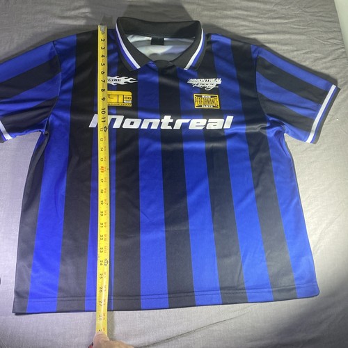 Montreal Racing Team Pit Crew Polo size L Blue Black Vertical Stripes GT - Picture 2 of 12
