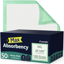 Fygrip 50 Count Hospital Grade 130 Gram 36” x 36” Max Absorbency Disposable U...
