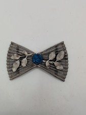 Antique Art Deco 2 piece Ornate Metal Belt Buckle With Blue Celluloid Flower