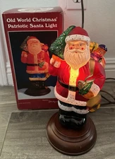 EM Merck Old World Christmas 1996 Patriotic Santa Flag Light in Box