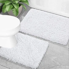 Bathroom Rugs Sets 2 Piece, Soft Absorbent Bath Mat and U-Shaped Toilet Rug w...