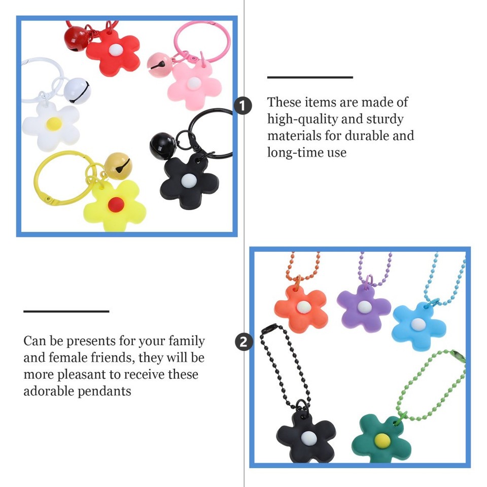 Reusable Soft Rubber Metal Key Ring Pendants Flower Bell for Women Bags ...