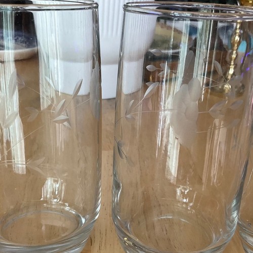 Princess House Authentic Floral Etched Glass Tumbler Set Of 4
