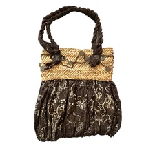 Sun N’ Sand Woven Boho Beach Bag/Purse Woven Straw And Fabric Resort Wear