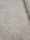 Off White Beaded Lace Fabric by the Yard - 3D Chiffon Leaves Embroidery Floral
