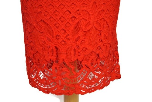 NEXT Bright Red Stylish Cotton Blend Lace Wedding Party Sheath Dress UK 8 Petite - Picture 7 of 14