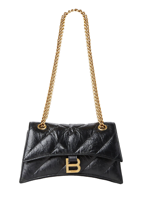 BALENCIAGA Small Crush Black Leather Shoulder Bag New | eBay