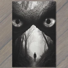 Art Print  Haunting Forest Eyes Mysterious Path Dark Fog Shadowy Path Unnerving