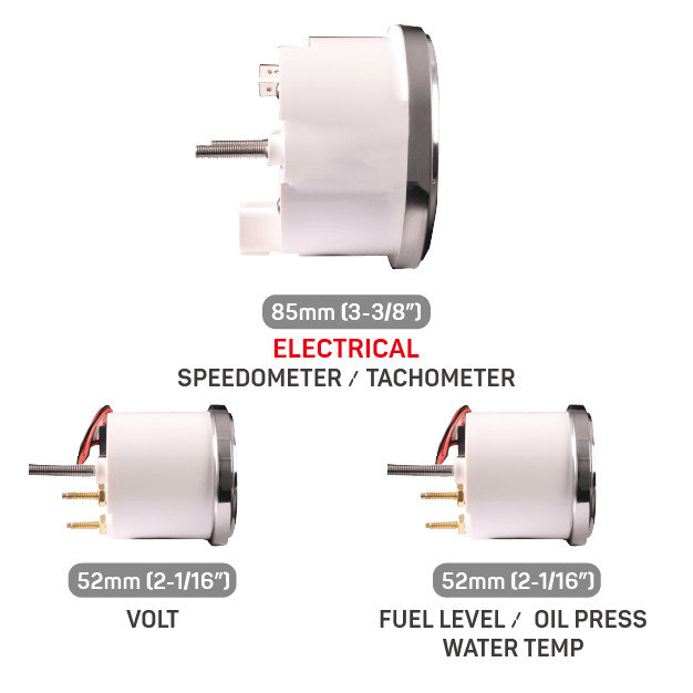 RACETECH Vintage Electrical GPS 6 Gauge Set Black Dial 4 Color 0-90 Ohm Classic