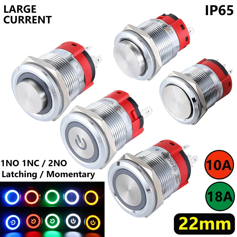 Pulsante ON OFF LED Interruttore Pulsante IP52 22 Mm - Acciaio, Illuminato LED, Per Uso Industriale O Esterno, 9V/220V Pulsante Retrattile Acciaio - Foto 10