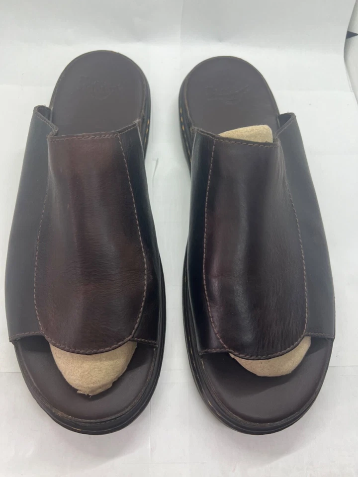 Sandalias De Colección Dr Martens Cuero Marrón Oscuro Para Hombre Delantal Achava Deslizable EE. UU. Talla 14 Foto 2 de 4