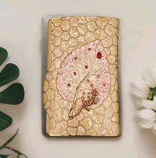 Faberge Inspired Enameled Business Card Case Lizard Leaf Jewel Pink Crystals