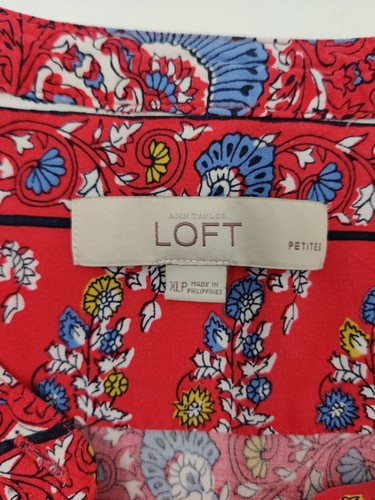LOFT Dress XL Petite Sleeveless Summer Button Front Elastic Waist Red White Blue - Picture 3 of 9