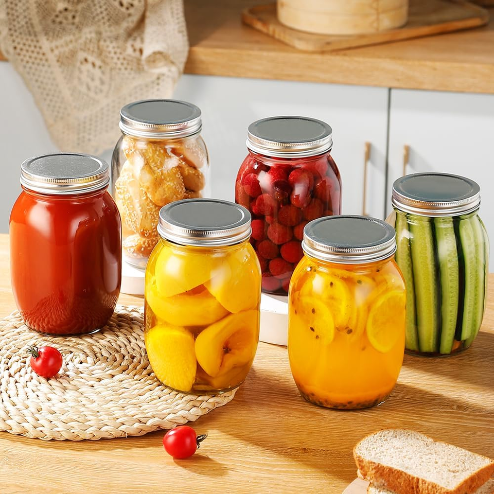 4 Pack Wide Mouth Mason Jars 32 Oz Glass Canning Jars with Airtight