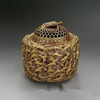 Chinese Antique Old copper hand-built thousand crane hollow incense burner