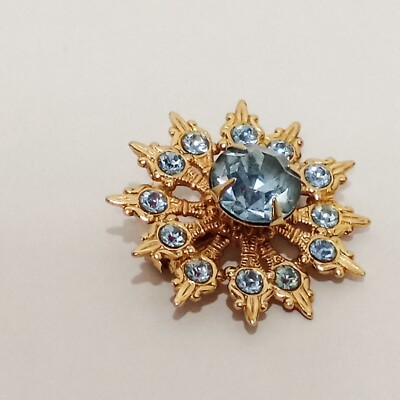 Blue Rhinestones Large Center Burst Brooch 1