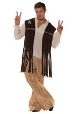 1960S 60'S ADULT MENS MALE PEACE RETRO HIPPIE COSTUME FRINGE VEST BROWN 28555