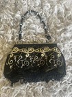 Purse Clutch With Diamantés Lined Bag Style 18cm Wide In Black Embroidered