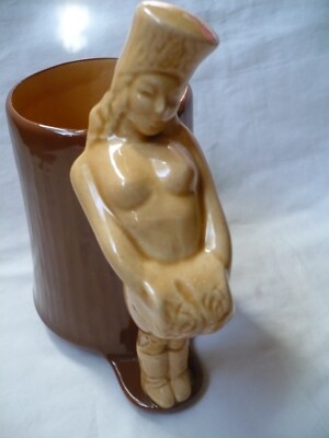 Vintage Pottery Mug, Nude Woman Handle, May be Riddell 1950's