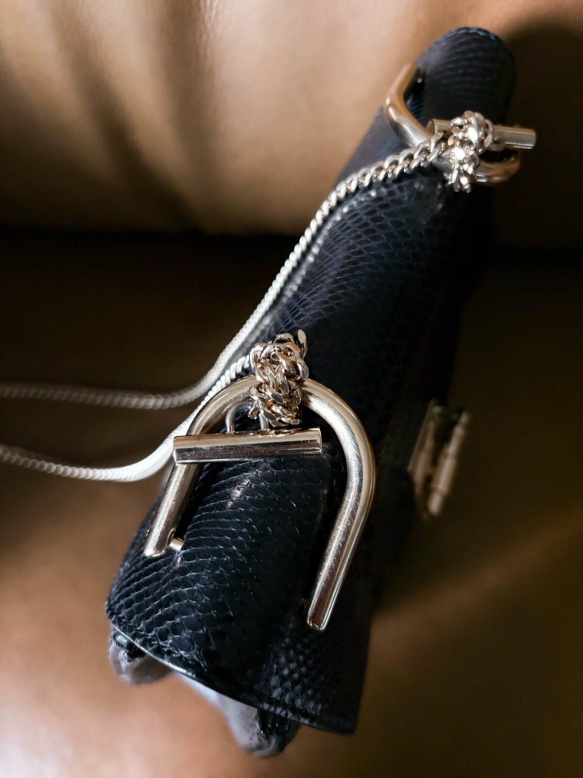 Authentic Chloé Drew Black Python Leather Medium … - image 6