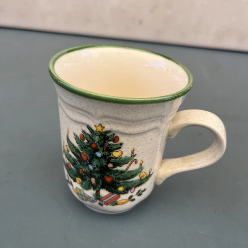 Mikasa Festive Season Mug EB 451 Japan Christmas Tree Holly Holiday Coffee Cup