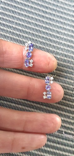 Sterling Silver 925 Natural Tanzanite Earrings (18K White Gold-Plated) NEW - Picture 5 of 6