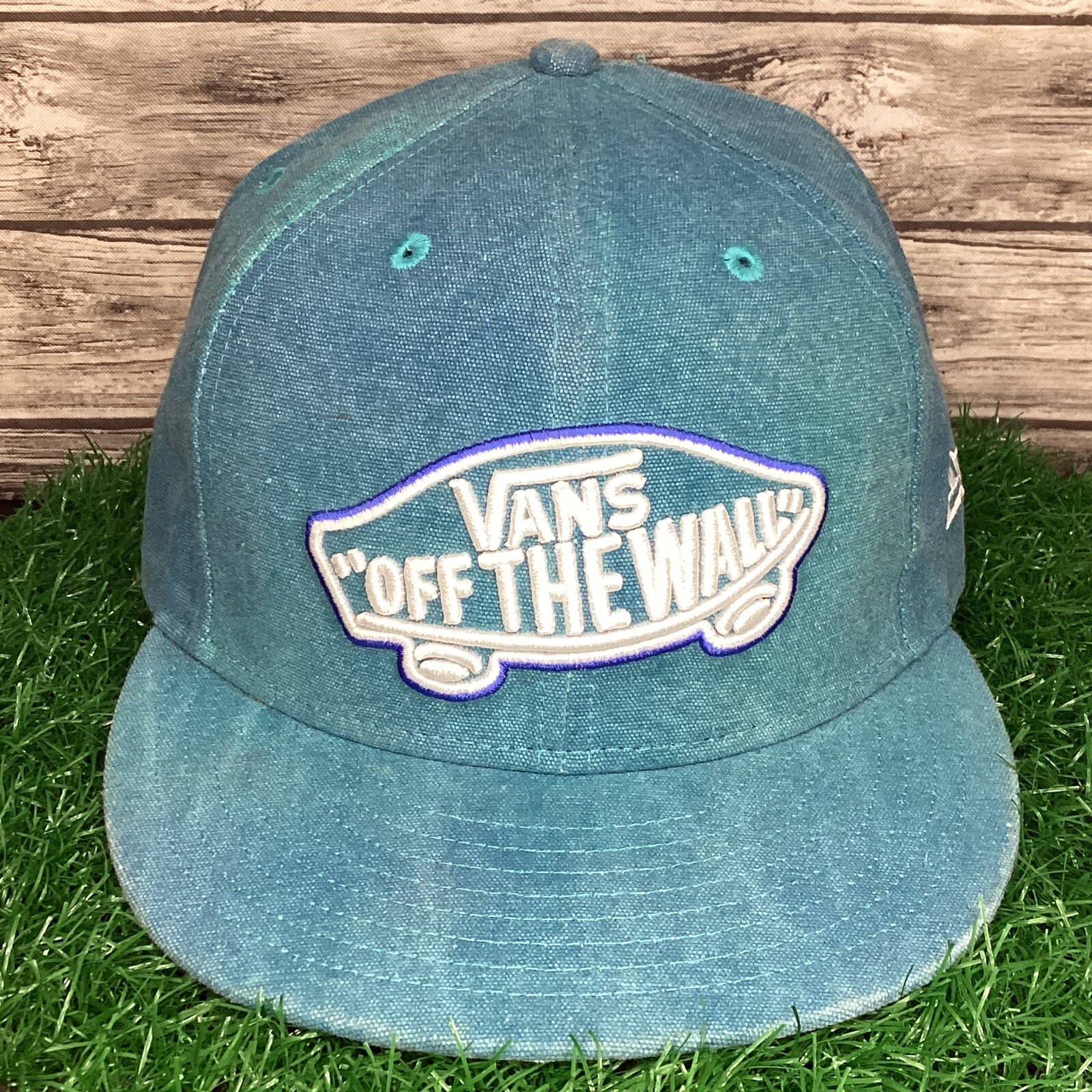 VANS Off the Wall Fitted Hat Cap Teal 7 1/4 New Era 59Fifty Canvas Patch Logo