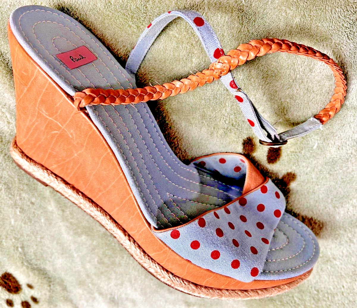 Sweet Summer Polka Dots! Paul Smith Wedge Sandals Fabric/Leather Ankle  Straps 38 | eBay