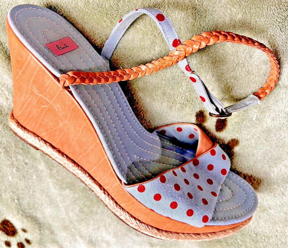 Sweet Polka Dots Paul Smith Wedge Sandals Fabric Leather Ankle
