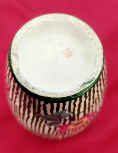 OLD CRAWFORD VASE WHITE BASE WITH GREEN LINES & PINK FLOWERS PAINTED DESIGN - Picture 4 of 8
