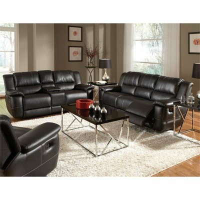 Coaster Lee 2 Piece Leather Reclining Sofa Set In Black Ebay Leather Reclining Sofa Set In Black