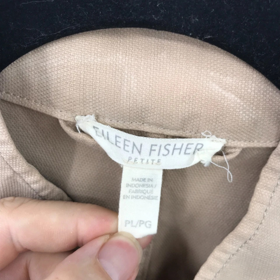 Top informal de algodón manga larga beige pequeño grande Eileen Fisher para mujer Foto 3 de 4