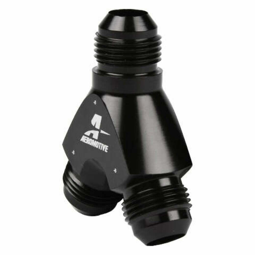 Aeromotive Y-Block Fitting 8an to 2 x -6an Aeromotive Y-Block Fitting 8an to 2 x -6an