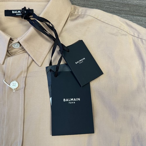 NWT $850 BALMAIN Men's Beige Logo Embroidered Button Down Shirt 40 M AUTHENTIC - Picture 4 of 9