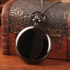 Fashion Round Black Smooth Arabic Number Men Women Quartz Pocket Watch Gift