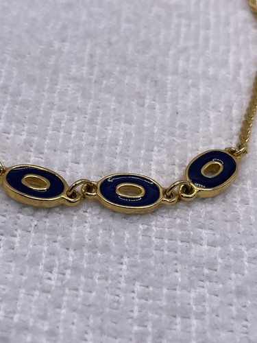 Pulsera Tono Dorado S Eslabón con Tres Óvalos Azul Oscuro Moda, 7 pulgadas - Imagen 5 de 6