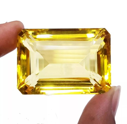 Certified Natural Brazilian 95.05 Ct Emerald Cut Yellow Citrine Loose Gemstone - Picture 2 of 6