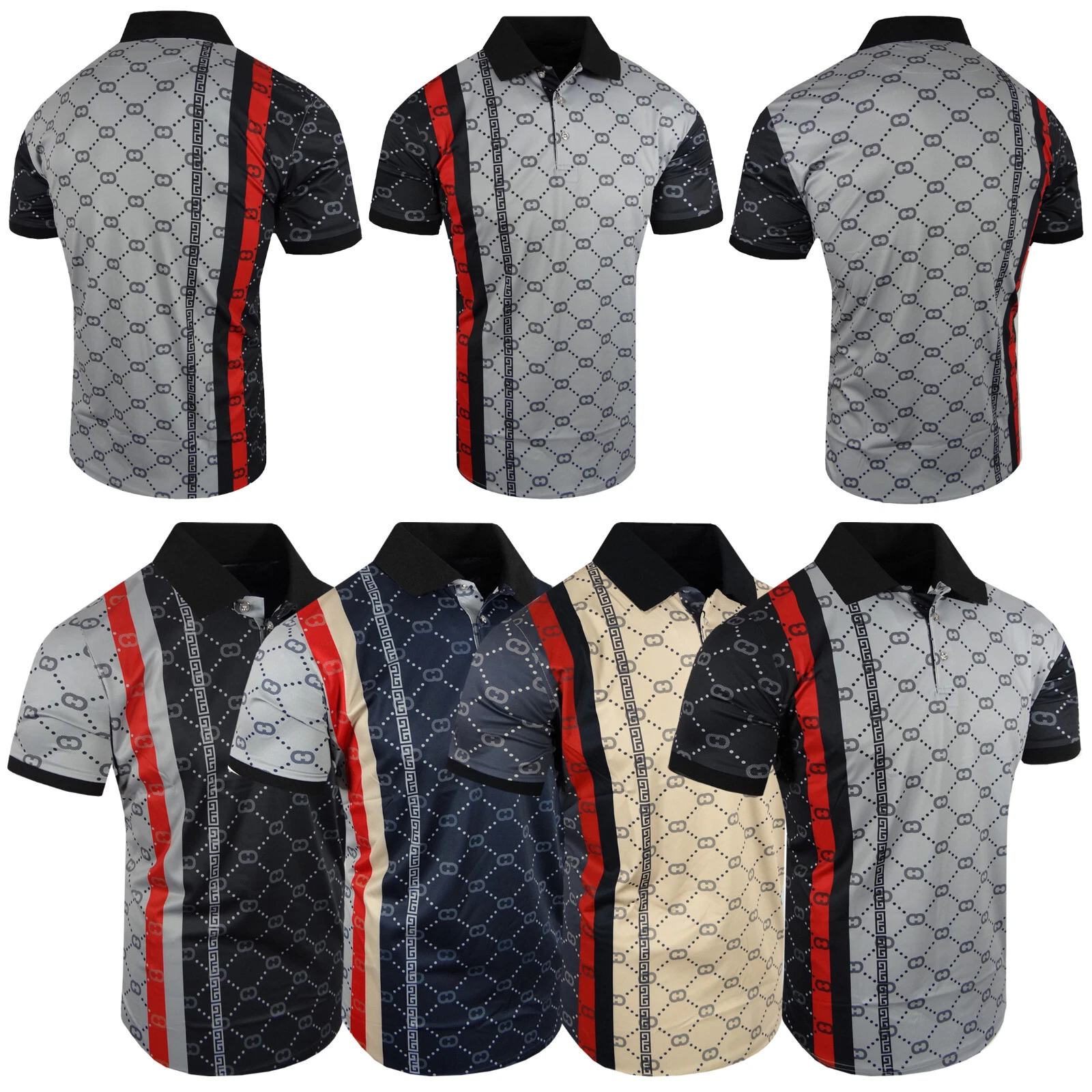 Body Striped Polo Shirt Luxury Italian Sport Print Logo Slim Fit Stretch T-Shirt