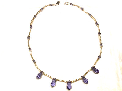 Sterling Kleopatra Stil geschliffenes Glas Halskette blau lila facettierte Perlen 15 1/2''