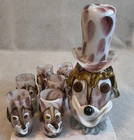 Vintage Murano MCM Hand-blown Glass Decanter Set with 6 Tumblers (Clowns)