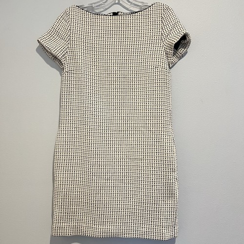 MASSIMO DUTTI Sheath Dress Off White Black Tweed Textured SIZE 6 - Picture 3 of 10