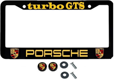 License Plate Frame Stainless Steel, Black with Permanent Vinyl Letters & Logos