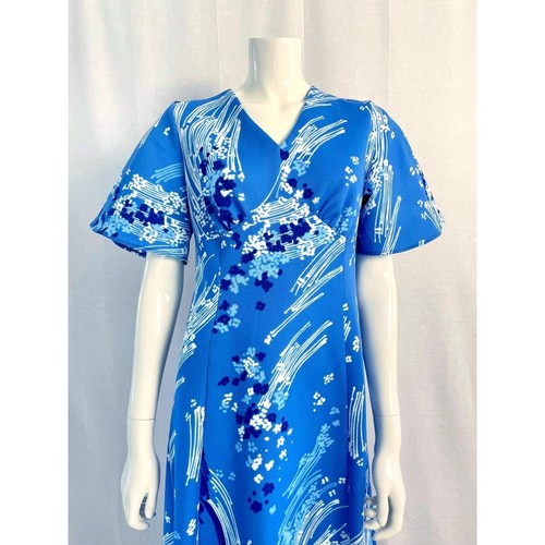 Vintage Maxi Dress by Barbarella 60s / 70s Blue Floral Mod Summer Dress, Size 38 - Picture 2 of 10