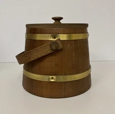 Vintage Firkin Sugar Bucket Swing Drop Handle Brass Hardware & Lid 7"