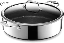 HexClad Hybrid Nonstick Sauté Pan and Lid, Chicken Fryer, 7-Quart