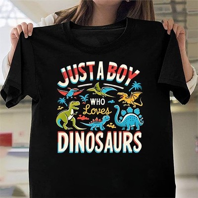 Funny T-Shirt JUST A BOY WHO LOVES DINOSAURS T-Rex Cool Tee Gift Idea Top Dad