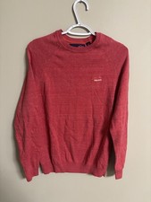 Superdry Orange Label Knit Crew Neck Mens Size Medium Red Long Sleeve Sweater